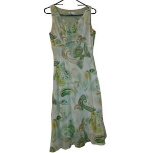 Vtg 90s Y2K Paisley Print Baby Doll Midi Dress Green V-Neck Sleeveless Fairy 8